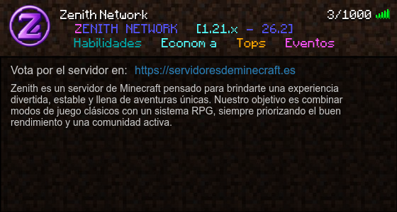 Zenith Network Servidor de Minecraft - ServidoresDeMinecraft.ES