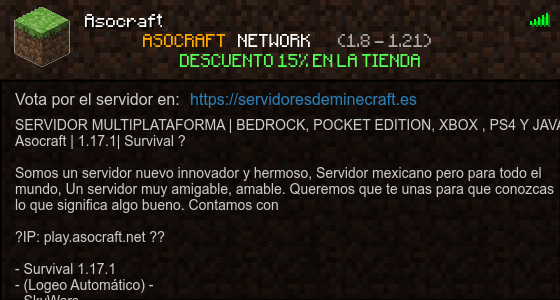 Asocraft Servidor de Minecraft - ServidoresDeMinecraft.ES