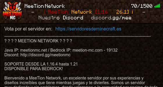 MeeTion Network Servidor de Minecraft - ServidoresDeMinecraft.ES