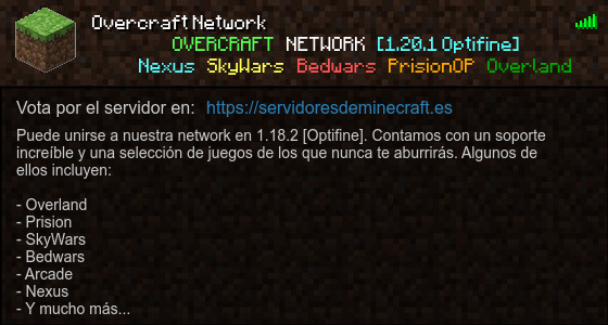 Overcraft Network Servidor de Minecraft - ServidoresDeMinecraft.ES