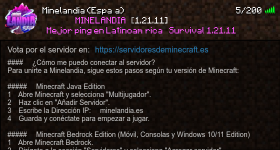 Minelandia (España) Servidor de Minecraft - ServidoresDeMinecraft.ES