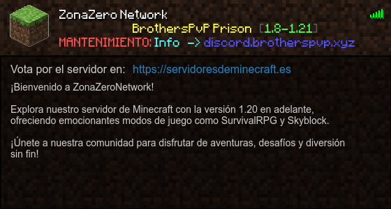 ZonaZero Network Servidor de Minecraft - ServidoresDeMinecraft.ES