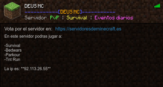 DEUS MC Servidor de Minecraft - ServidoresDeMinecraft.ES