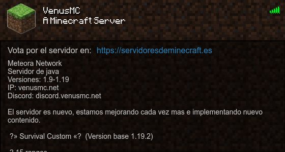 VenusMC Servidor de Minecraft - ServidoresDeMinecraft.ES