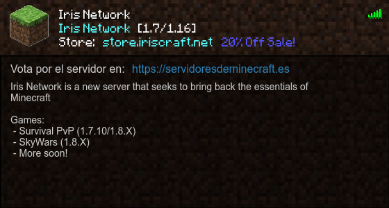 Iris Network Servidor de Minecraft - ServidoresDeMinecraft.ES