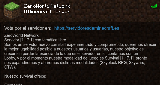 ZeroWorld Network Servidor de Minecraft - ServidoresDeMinecraft.ES