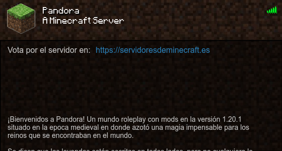 Pandora Servidor de Minecraft - ServidoresDeMinecraft.ES
