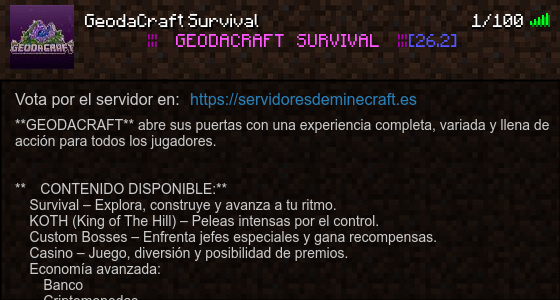 GeodaCraft Survival Servidor de Minecraft - ServidoresDeMinecraft.ES