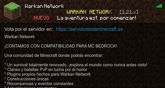 Warkan Network Servidor de Minecraft - ServidoresDeMinecraft.ES