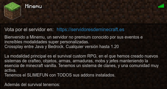 Minemu Servidor de Minecraft - ServidoresDeMinecraft.ES