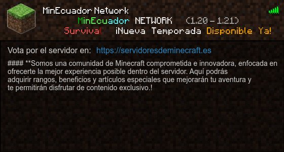 MinEcuador Network Servidor de Minecraft - ServidoresDeMinecraft.ES