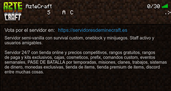 AzteCraft Servidor de Minecraft - ServidoresDeMinecraft.ES