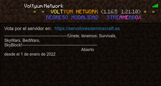 Voltyum Network Servidor de Minecraft - ServidoresDeMinecraft.ES