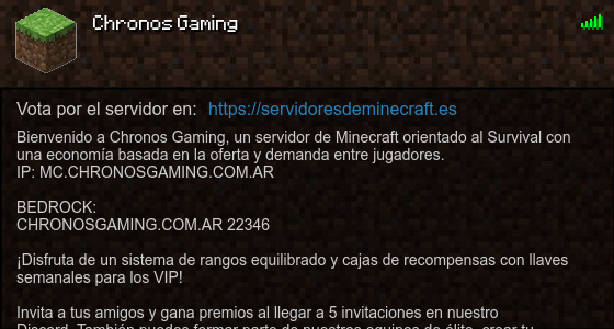 Chronos Gaming Servidor de Minecraft - ServidoresDeMinecraft.ES