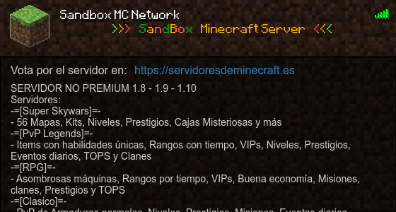 Sandbox MC Network Servidor de Minecraft - ServidoresDeMinecraft.ES