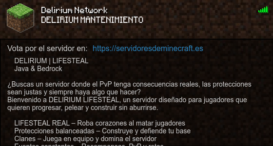 Delirium Network Servidor de Minecraft - ServidoresDeMinecraft.ES