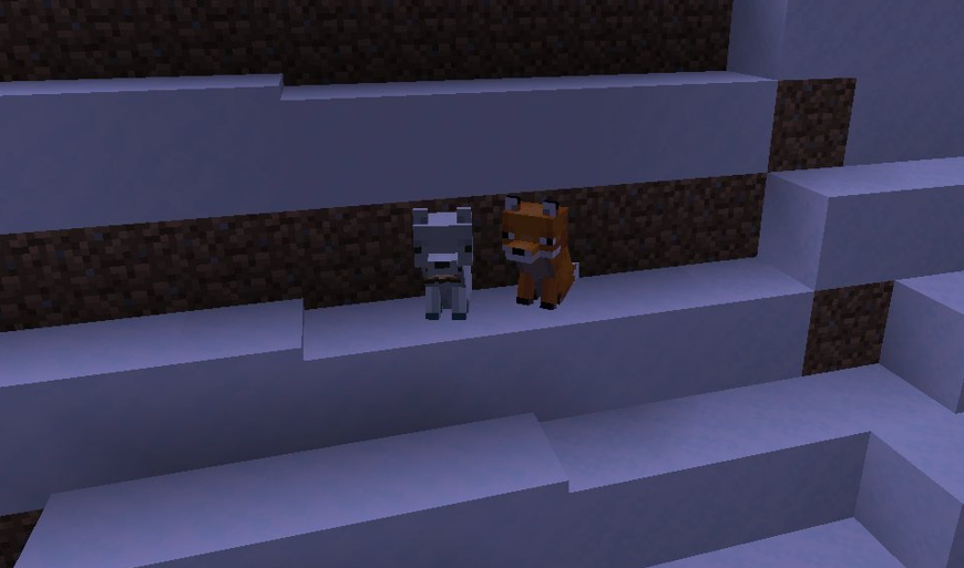 Zorro rojo y Zorro Ártico en la noche - Minecraft para PC